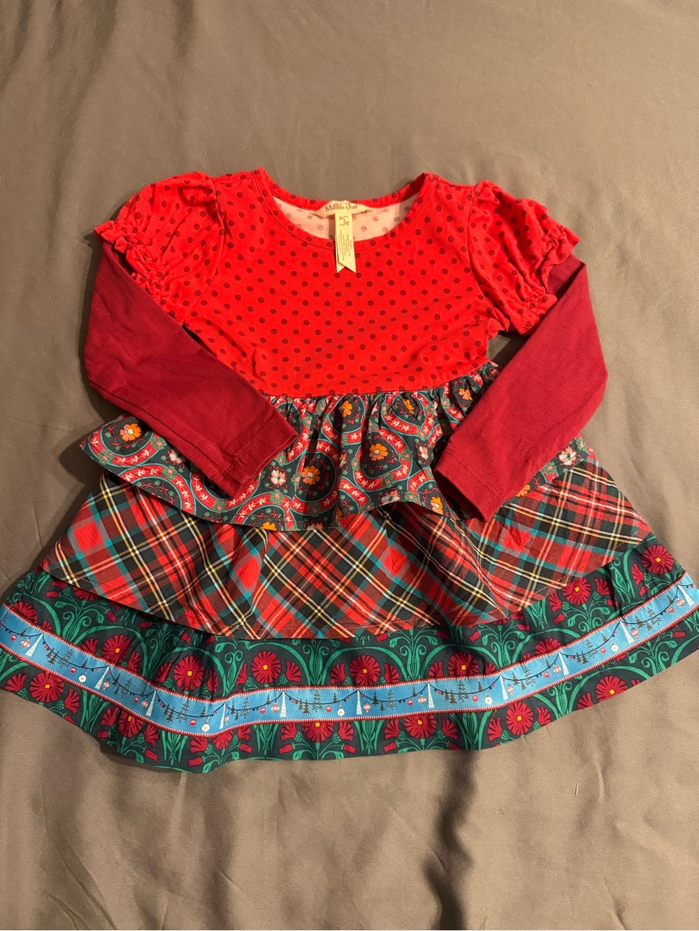 Matilda Jane Red & Teal Mixed-Print Layered Girls' Dress
